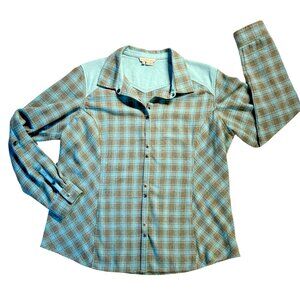Royal Robbins Blue and Gray Plaid Button-down Metal Snap Flannel Shirt Size XL
